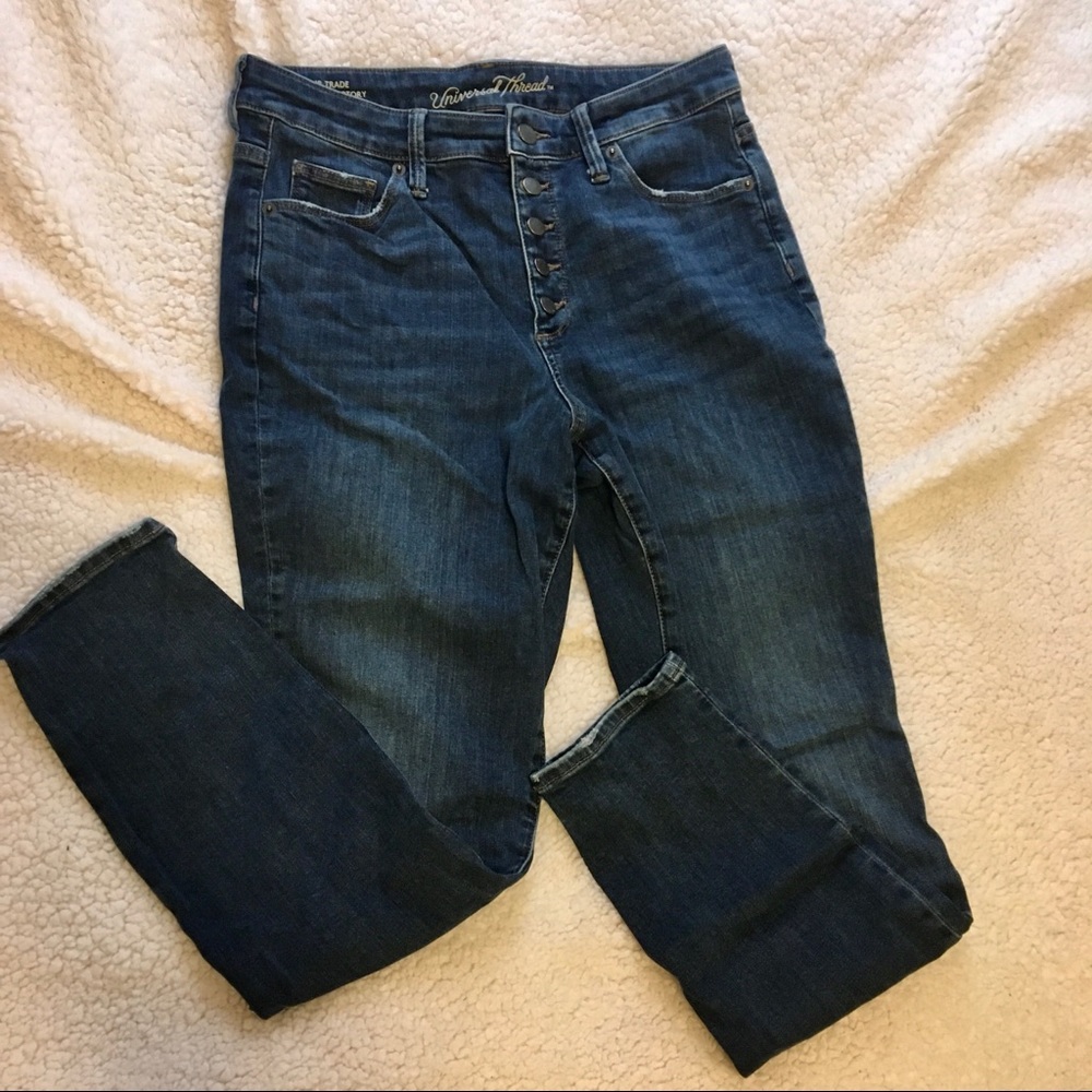 High waist button fly skinny jeans